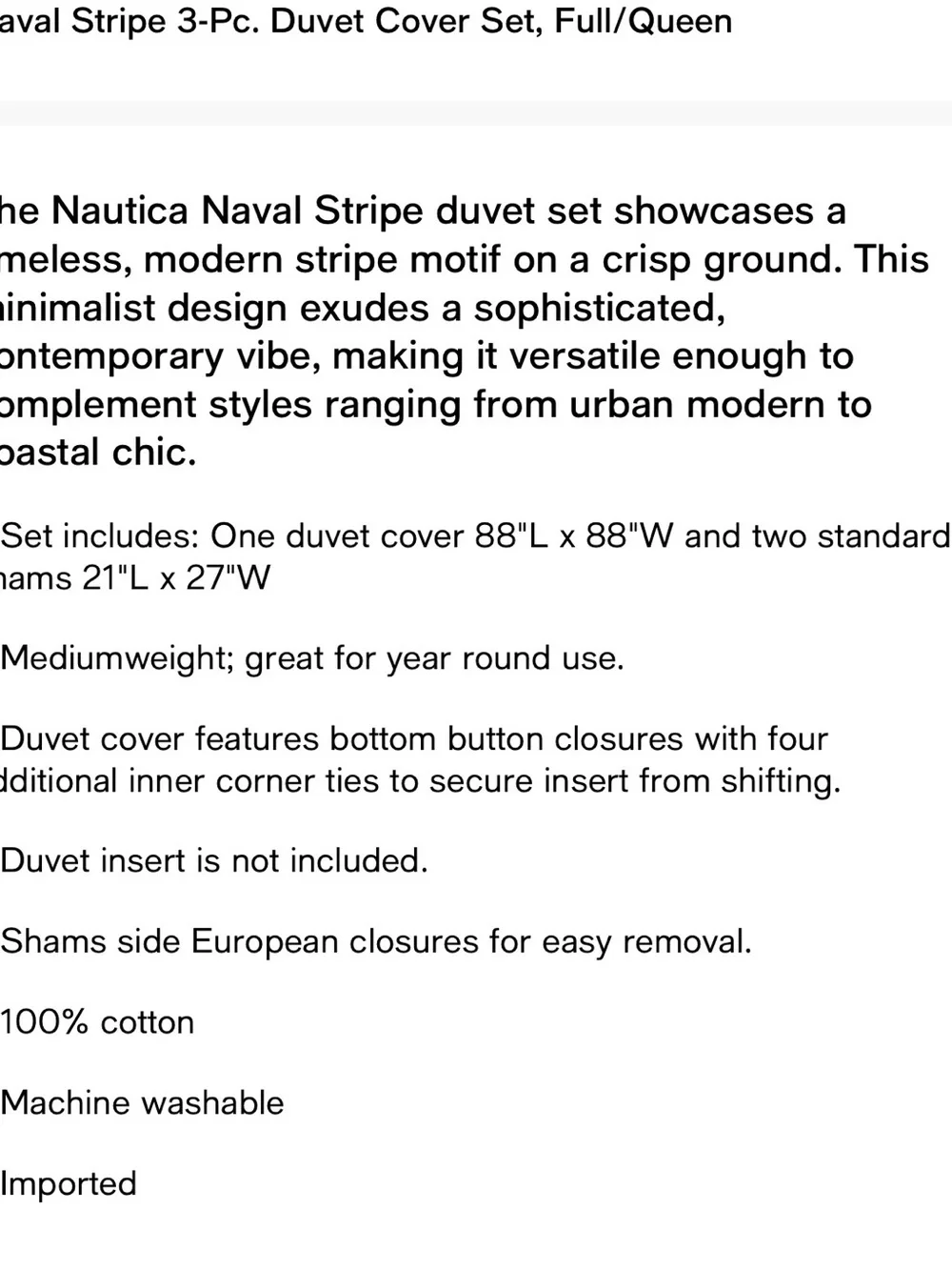 Nautica White Comforter Set with Navy Stripe Accents